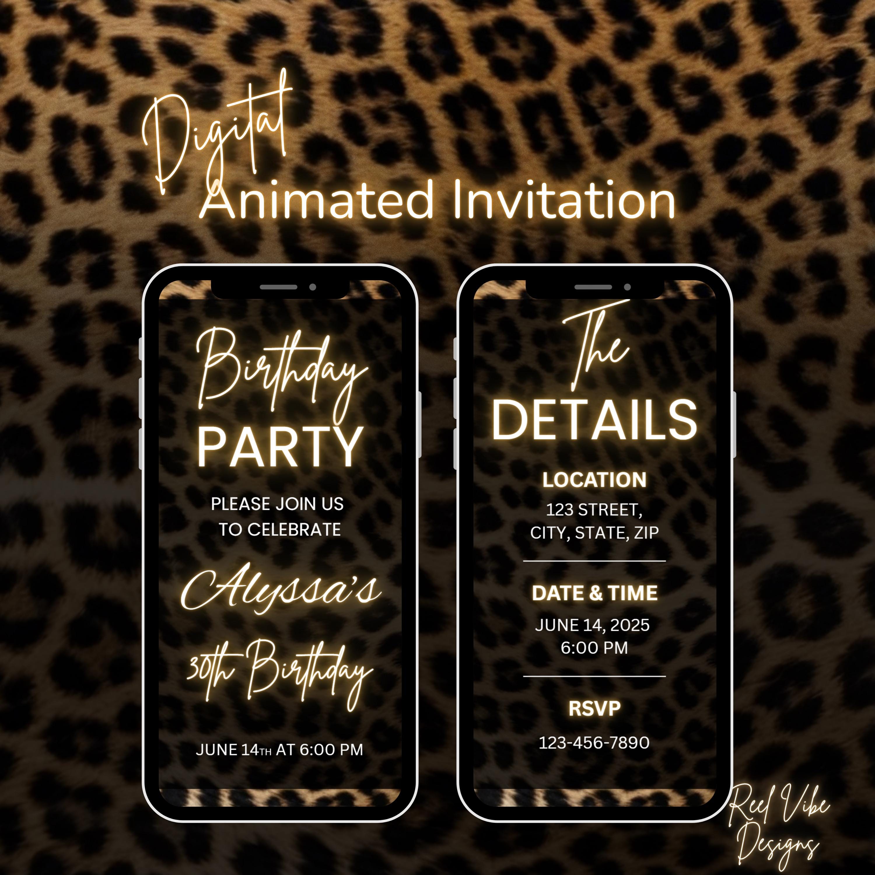 Editable Leopard Print Birthday Invitation Video Template | Animated ...