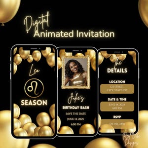 Editable Leo Season Birthday Invitation Template | Zodiac Sign Digital Invite | Horoscope Themed Text Invitation | Leo Birthday Party
