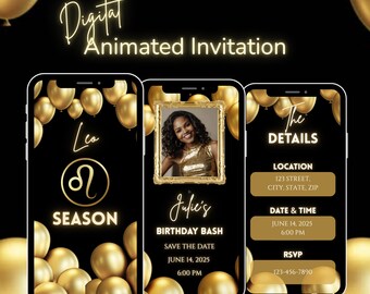 Editable Leo Season Birthday Invitation Template | Zodiac Sign Digital Invite | Horoscope Themed Text Invitation | Leo Birthday Party