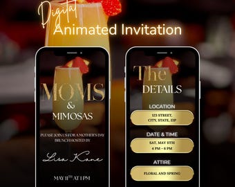 Animated Mother’s Day Brunch Invitation, Floral Digital Itinerary, Editable Mom and Mimosas Video Invite, Happy Mother’s Day Event Template
