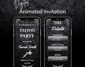 Gothic Tattoo Party Invitation Animated Template | Editable Canva Video Invite, Black Tattoo Theme Birthday Party | Instant Download