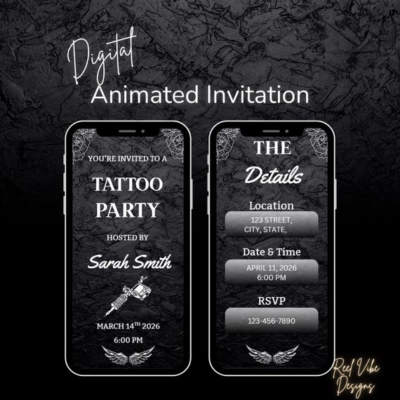 Gothic Tattoo Party Invitation Animated Template | Editable Canva Video Invite, Black Tattoo Theme Birthday Party | Instant Download
