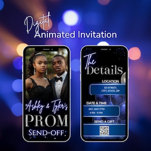 Prom Send-Off Invitation Canva Template | Personalized Animated Prom Invitation | Blue & Silver Theme | Custom Editable Digital Template