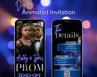 Prom Send-Off Invitation Canva Template | Personalized Animated Prom Invitation | Blue & Silver Theme | Custom Editable Digital Template