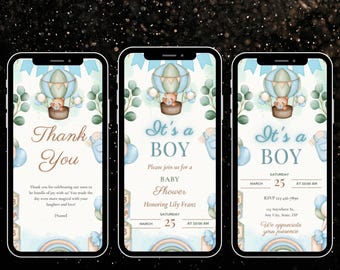 Blue Watercolor Baby Shower Invitation | Animated Digital Template, Editable Canva Design, Instant Download, Boy Baby Shower Evite