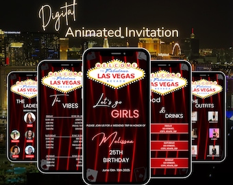 Vegas Animated Video Invite | Editable Canva Itinerary | Bachelorette, Girls Trip, Birthday Weekend Evite