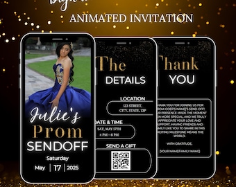 Prom Sendoff Invitation Animated Editable Teen Graduation Party Canva Template Customizable Digital Download Invite