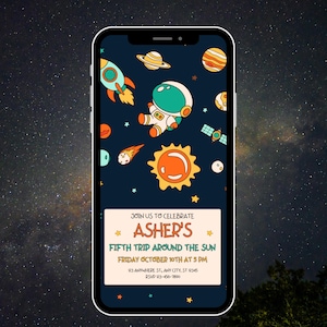 Space Birthday Invitation for Kids | Outer Space Party Evite with Astronaut & Planets | Editable Canva Template | Galaxy Theme Download