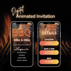 Animated BBQ Birthday Invitation Template – Digital Grill & Chill eVite, Rustic Backyard Barbeque Party, Editable Canva Invite