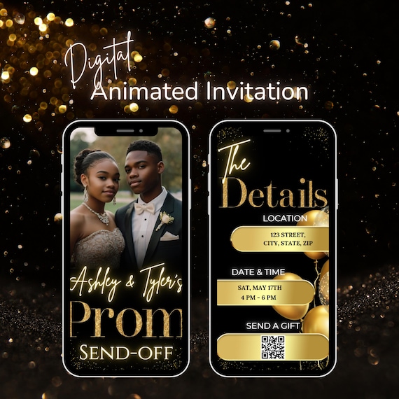 Elegant Black and Gold Prom Invitation Video Template | Animated Canva Send-Off | Customizable Digital Prom Night Invite