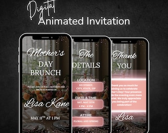 Animierte Brunch-Einladung zum Muttertag | Florale Digitaler Reiseplan | Mama Brunch Video einladen | Bearbeitbare Happy Mother's Day Party Vorlage