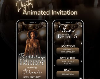 Elegant Chocolate Brown Birthday Dinner Invitation | Digital Balloon Party Evite | Editable Canva Template | Classy Birthday Dinner Invite