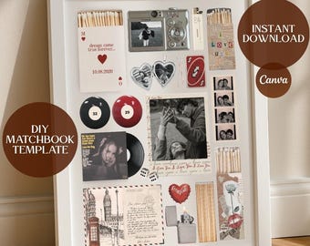 5 Editable Matchbook Poster Canva Template | Personalized Printable Wall Art | Custom Couple, Wedding & Anniversary Gift, Digital Download