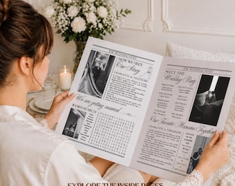4 Wedding Newspaper Templates, 16 Editable Canva Pages, Printable Wedding Program, Save the Date, Engagement Announcement, Wedding Booklet