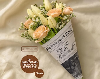 Editable Bridesmaid Proposal Newspaper Canva Template | Vintage Print Gift | Maid of Honor, Flower Girl | Will You Be My Bridesmaid + Bonus