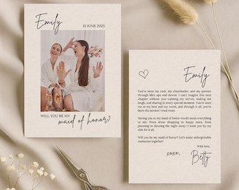 Bridesmaid Proposal Card Template, Editable Canva Photo Card, Will You Be My Bridesmaid Card, Maid of Honor Proposal, Bridal Party Info Card