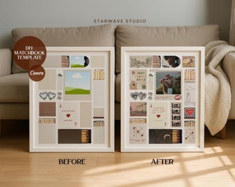 5 Editable Matchbook Poster Templates, 500+ Canva Elements, Custom Matchbox Art, Couple Photo Collage, Personalized Anniversary Wall Art