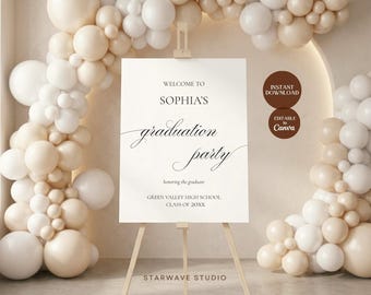 Graduation Party Welcome Sign, Editable Canva Template, Printable Graduation Decor, Minimalist Welcome Poster, Elegant Graduation Party Sign