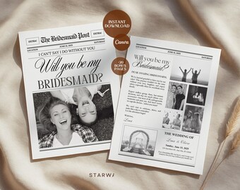 Bridesmaid Proposal Newspaper Template, Printable Newspaper Bridesmaid Gifts, Maid of Honor Flower Girl Bouquet Will You Be My Proposal Card