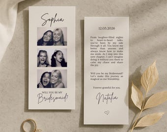 Edytowalny szablon Canva na kartkę z zaręczynami dla druhny | Zaproszenie dla druhny | Wydrukowana kartka ślubna | Czy będziesz moja? | Pobieranie cyfrowe