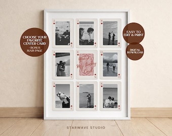 9 Custom Playing Cards, How Lucky Are We Personalized Gift, Couple Photo Template, Anniversary Gift, Picture Frame, Canva Instant Download