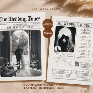 16 Page Wedding Newspaper Template | Engagement & Save the Date Announcement | Editable Canva Wedding Magazine | Ceremony Program Itinerary