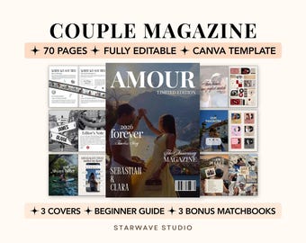 70-Page Anniversary Magazine for Couples, Editable Canva Love Story Template, Personalized Gift for Boyfriend Girlfriend, Romantic Keepsake