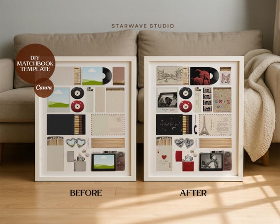 5 Editable Matchbook Poster Template | Canva Printable Wall Art | Custom Matchbox Valentine’s Day, Anniversary & Couple Gift | 500+ Elements