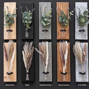 Handcrafted Wooden Wall Sconces Set – Boho Rustic Flower Vases with Glass Vials