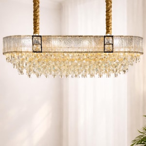 Crystal Rectangular Chandelier: Modern Gold LED Pendant Light