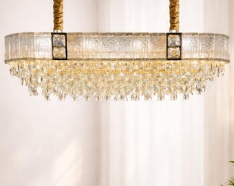 Crystal Rectangular Chandelier: Modern Gold LED Pendant Light