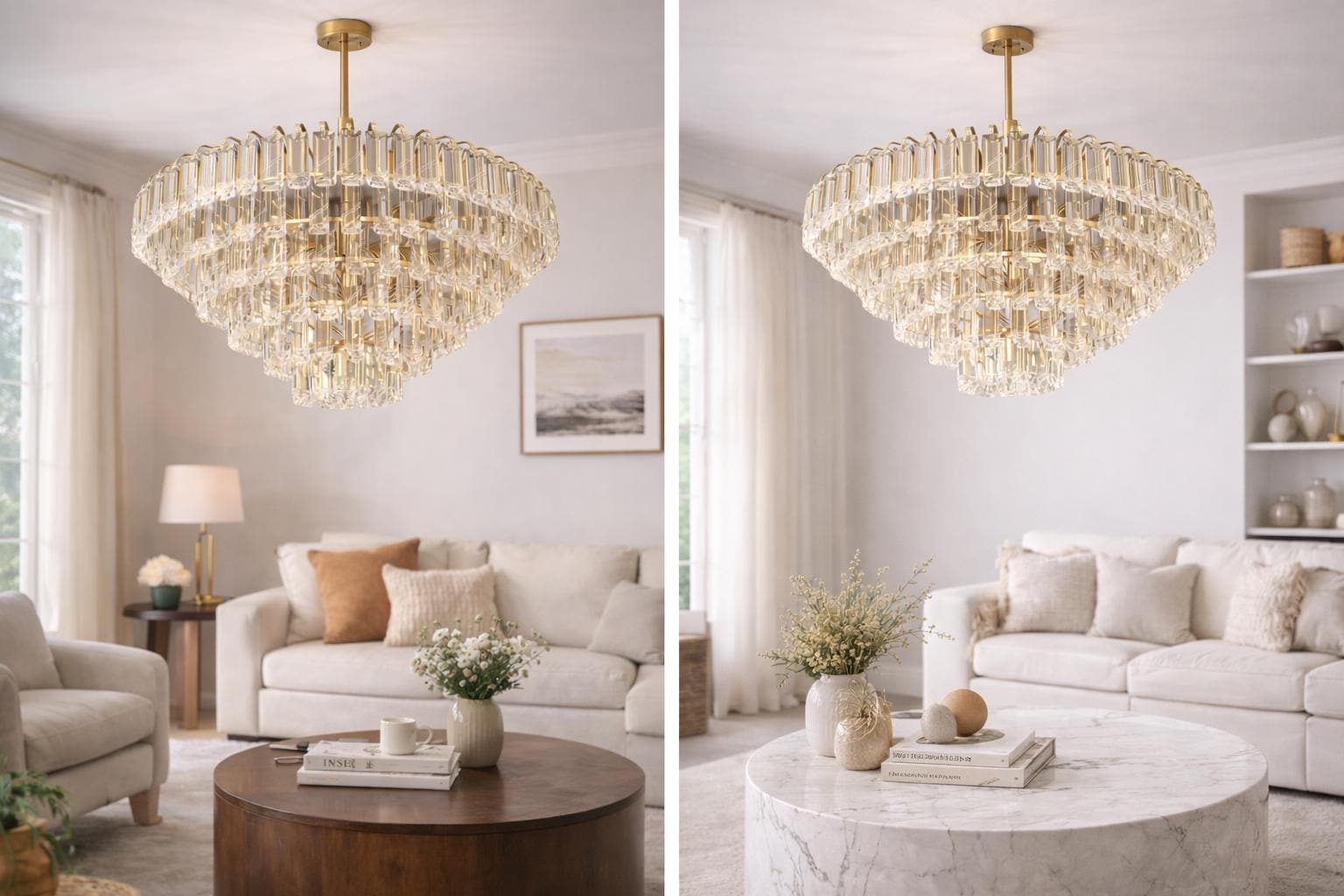 Modern Gold Crystal Rod Chandelier | Tiered Living Room Lighting - Etsy