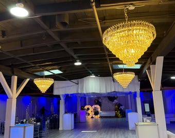 Luxury Crystal Chandelier -Light Gold Finish – Modern Tiered Design – Statement Lighting