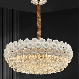Floral Crystal Chandelier – Elegant Flower Pendant Light for Dining Room & Living Room
