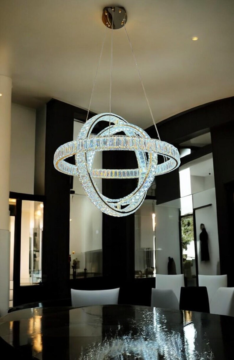 Crystal LED Chandelier – Orbit Design Pendant Light for Dining Room & Living Room image 5