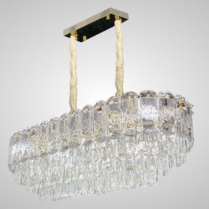 Elegant Rectangular Crystal Chandelier – 31.4&quot; Luxury Ceiling Light for Dining Room, Kitchen Island, or Living Room