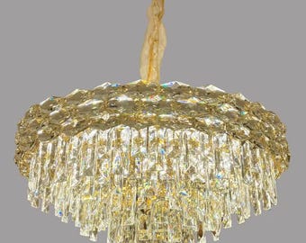 Round Crystal Chandelier: Modern Gold LED Pendant Light