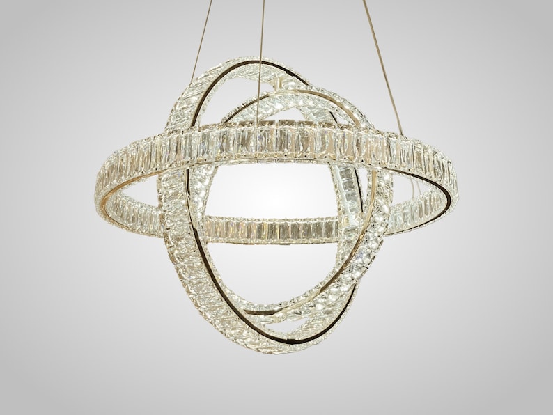 Crystal LED Chandelier – Orbit Design Pendant Light for Dining Room & Living Room image 1