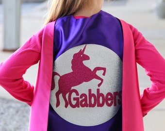 Fast Shipping - SPARKLE UNICORN - GIRLS Personalized Superhero Cape - Full Name Hero Cape - Girls Birthday - Easter ready