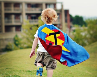 BOYS SUPERHERO Cape with LETTER - Choose the Initial - Custom Kids Costumes - Boy Birthday Gift or Super hero party cape