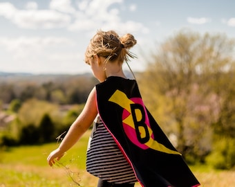 Girls PERSONALIZED SUPERHERO CAPE - Ships Fast - Several Color Combinations - Any initial - Superkidcapes Original - Easter Basket ready