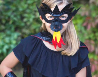 BLACK DRAGON Costume Cape with scales and spikes + optional Dragon Mask and Full Costume - Kids Halloween Dragon Costume