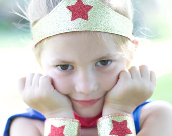 Girls Sparkle Crown and Arm Bands - Choose your color option - Gold - Hot Pink - Turquoise - Silver - Girls Accessories - Stocking stuffer