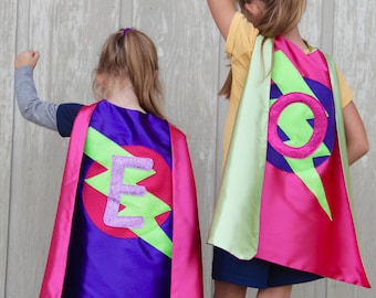 FAST SHIP GIRLS Personalized Sparkle Superhero Cape with custom initial - High quality sparkle design - girl birthday gift - Kids Halloween