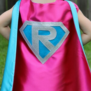 Ships Fast Girls Halloween Superhero Costume Cape Sparkle PERSONALIZED GIRL SUPERHERO Cape Custom Initial 6 color choices 2