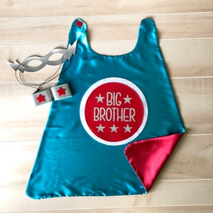 BIG BROTHER CAPE Set Kids superhero cape Big Brother Gift Big Sister Gift Big Brother Gift From Baby Big Brothers Are Superheroes turq/red big brother