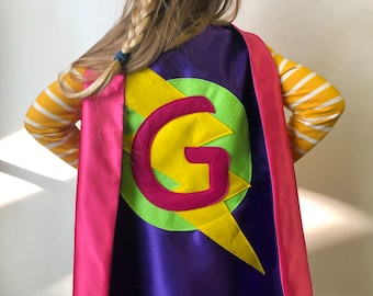 Holiday Sale - FAST DELIVERY - NEW Girls Personalized Superhero Cape with Initial - Super hero party cape