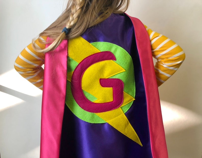 Superhero Cape Girls Superhero Cape double sided with Personalized initial Girl personalized gift 19