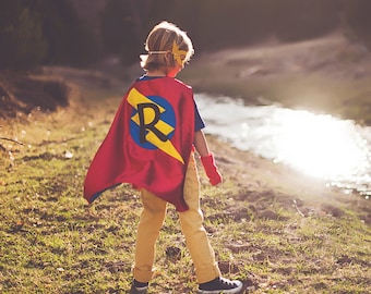 Holiday Sale - Super FAST DELIVERY - PERSONALIZED Boys Superhero Cape - Choose the Initial - Super hero party cape