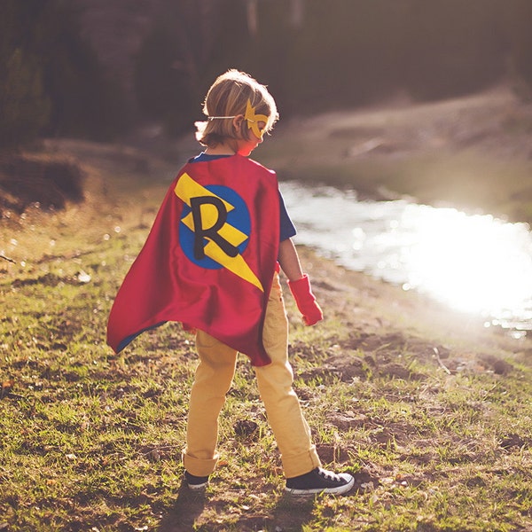 Kids Superhero Costume - Easter Ready PERSONALIZED Boys Superhero Cape - Choose an Initial